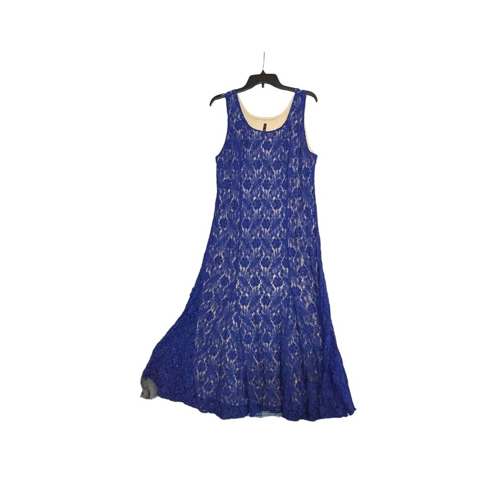 Sleeveless Blue Lace Stretch Dress By Connie K Size L